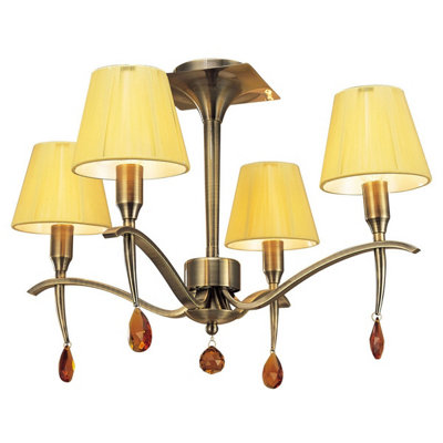 Luminosa Lighting Luminosa Siena Semi Flush Round 4 Light E14Antique Brass With Amber Cream Shades And Amber Crystal from B&Q