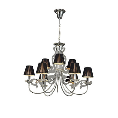 B&Q -  Luminosa Acanto Pendant Round 9 Light E14Polished Chrome With Black Shades
