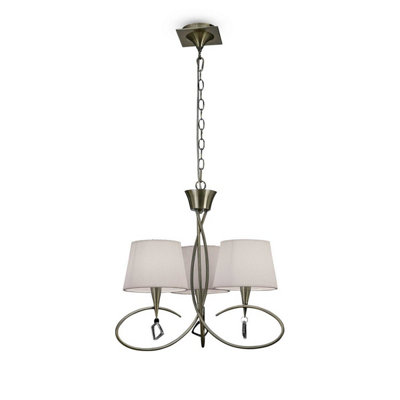 Luminosa Lighting Luminosa Mara Pendant 3 Light E14Antique Brass With Ivory White Shades from B&Q