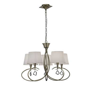 Luminosa Lighting Luminosa Mara Pendant 5 Light E14Antique Brass Ivory White Shades from B&Q