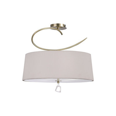 Luminosa Lighting Luminosa Mara Semi Flush 4 Light E27 RoundAntique Brass With Ivory White Shade from B&Q