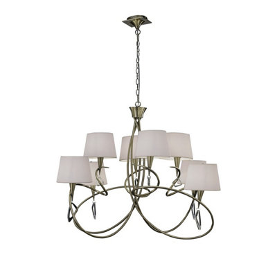 Luminosa Lighting Luminosa Mara Pendant 2 Tier 8 Light E14Antique Brass Ivory White Shades from B&Q
