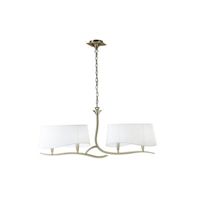 Luminosa Lighting Luminosa Ninette Linear Pendant 2 Arm 4 Light E14Antique Brass With Ivory White Shades from B&Q