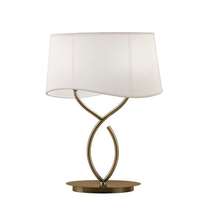 Luminosa Lighting Luminosa Ninette Table Lamp 2 Light E14 LargeAntique Brass With Ivory White Shade from B&Q