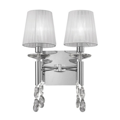 Luminosa Lighting Luminosa Tiffany Wall Lamp 2+2 Light E14 With White Shades Polished Chrome/crystal from B&Q