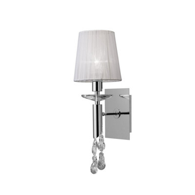 Luminosa Lighting Luminosa Tiffany Wall Lamp 1+1 Light E14 With White Shade Polished Chrome/crystal from B&Q