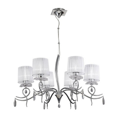 B&Q -  Luminosa Louise Ceiling Chandelier 6 Light E27 With White Shades Polished Chrome/clear Crystal