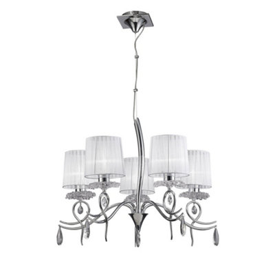 B&Q -  Luminosa Louise Ceiling Chandelier 5 Light E27 With White Shades Polished Chrome/clear Crystal