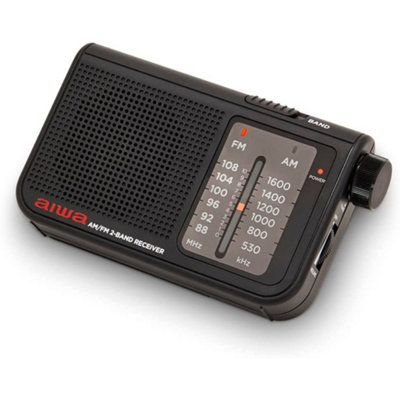Aiwa Rs-55 Black Pocket Am/fm Radio With High Definition Audio With Metal Stereo Earphones