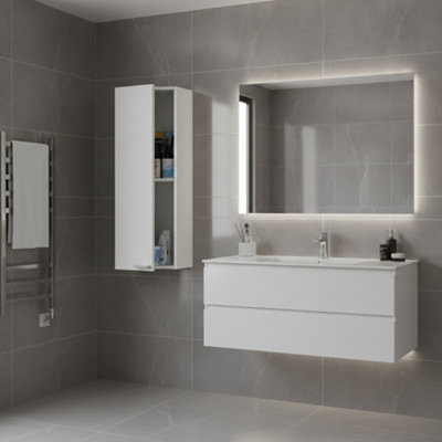 Amos Mann Furniture Koncept Bathroom Wall Mounted Floating 1 Door Cupboard White Gloss from B&Q