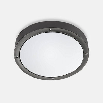 Luminosa Lighting Luminosa Basic Outdoor Led Round Flush Ceiling Light Aluminium Grey 26Cm 1488Lm 4000K Ip65 from B&Q