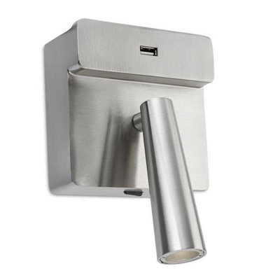 Luminosa Lighting Luminosa Gamma Led Wall Reading Usb Light Satin Nickel 175Lm 2700K from B&Q
