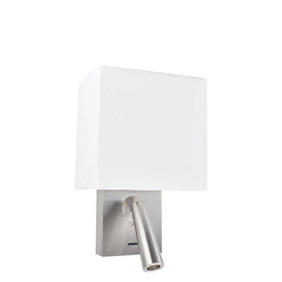 Luminosa Lighting Luminosa Gamma Led Wall Light With Reading Light Square Shade Satin Nickel 179Lm 2700K from B&Q