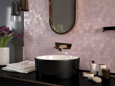 Top Ceramics Hexagon Mosaic Tile Mix. High Gloss / Matt (L)330 X (W)298Mm Pink