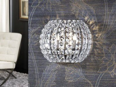 Luminosa Lighting Luminosa Diamond 2 Light Crystal Wall Lamp ChromeG9Uk Stock from B&Q
