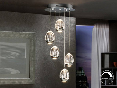 Luminosa Lighting Luminosa Roc Integrated Led 5 Light Crystal Cluster Drop Ceiling Pendant ChromeUk Stock from B&Q