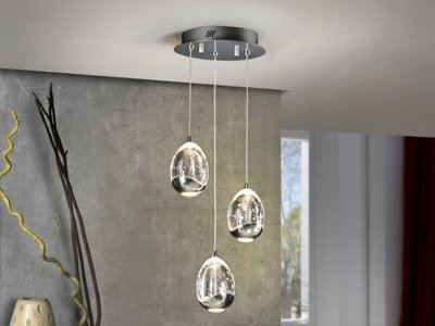 Luminosa Lighting Luminosa Roc Integrated Led 3 Light Crystal Cluster Drop Ceiling Pendant ChromeUk Stock from B&Q