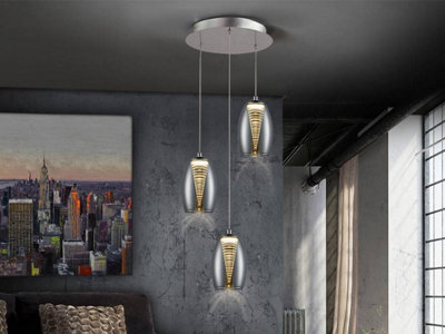 Luminosa Lighting Luminosa Nebula Integrated Led 3 Light Crystal Cluster Drop Ceiling Pendant ChromeUk Stock from B&Q