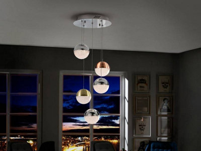 Luminosa Lighting Luminosa Sphere Integrated Led Cluster Drop Ceiling Pendant ChromeBrassCopperUk Stock from B&Q