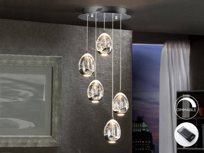Luminosa Lighting Luminosa Roc Integrated Led 5 Light Dimmable Crystal Cluster Drop Ceiling Pendant With Remote Control ChromeUk Stock from B&Q