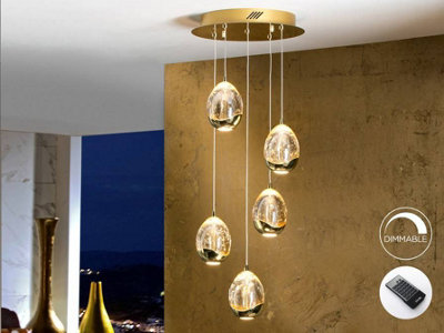 Luminosa Lighting Luminosa Roc Integrated Led 5 Light Dimmable Crystal Cluster Drop Ceiling Pendant With Remote Control GoldUk Stock from B&Q