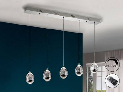 B&Q -  Luminosa Roc Integrated Led 5 Light Dimmable Crystal Drop Bar Ceiling Pendant With Remote Control ChromeUk Stock