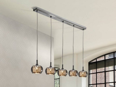 Luminosa Lighting Luminosa Ari 5 Light Dimmable Crystal Hanging Ceiling Pendant With Remote Control ChromeMirrorG9Uk Stock from B&Q