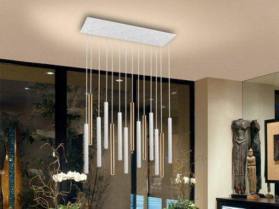 Luminosa Lighting Luminosa Varas Integrated Led 14 Light Cluster Drop Bar Ceiling Pendant Matt WhiteGoldUk Stock from B&Q
