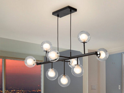 B&Q -  Luminosa Altais 9 Light Crystal Ceiling Pendant Matt BlackChromeG9Uk Stock