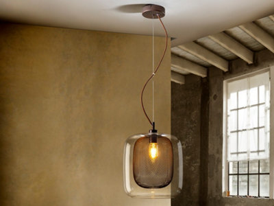 Luminosa Lighting Luminosa Fox Pendant Light CylindricalChocolate 1X E27Uk Stock from B&Q
