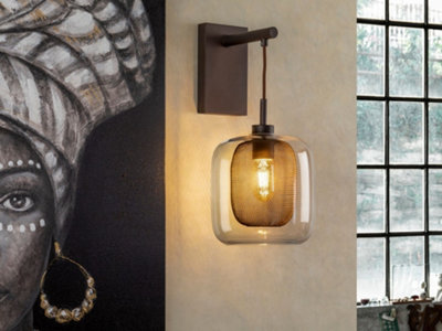 Luminosa Lighting Luminosa Fox Wall Light With ShadeChocolate1X E27Uk Stock from B&Q