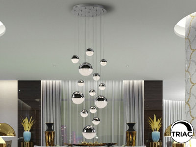 Luminosa Lighting Luminosa Sphere Cluster Pendant Ceiling 14 Light Chrome Led 3000K DimmableUk Stock from B&Q