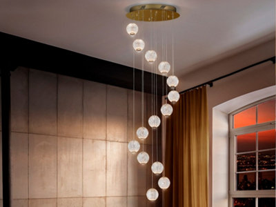 Luminosa Lighting Luminosa Austral Modern Cluster Drop 5 Light Led Pendant LightSpherical Carved Crystal Globes1264Lm3200KUk Stock from B&Q