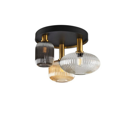 Luminosa Lighting Luminosa Norma 3 Light Globe Ceiling Light BlackBrass3 Crystal ShadesE27Uk Stock from B&Q