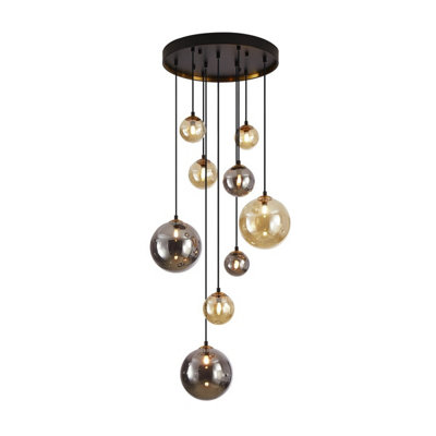 Luminosa Lighting Luminosa Dark 9 Light Cluster Pendant Ceiling Light BlackBrass2-Tone CrystalG9Uk Stock from B&Q
