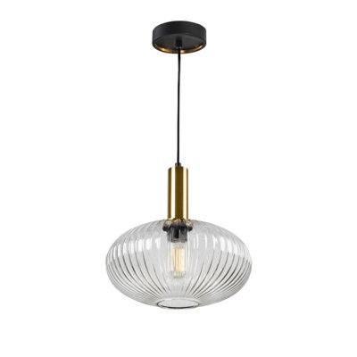 Luminosa Lighting Luminosa Norma Globe Pendant Ceiling Light BlackBrassClear GlassE27Uk Stock from B&Q
