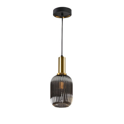 Luminosa Lighting Luminosa Norma Globe Pendant Ceiling Light BlackBrass GlassE27Uk Stock from B&Q