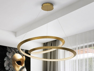 Luminosa Lighting Luminosa Eternity Integrated Led Pendant Ceiling Light Gold Dimmable 3000K Remote ControlUk Stock from B&Q
