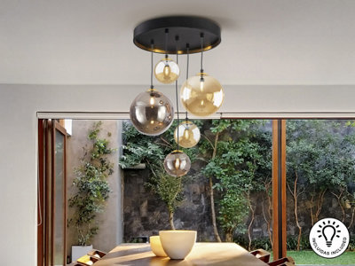 Luminosa Lighting Luminosa Dark Cluster Pendant Ceiling Light BlackBrass 5Xg9 400LmUk Stock from B&Q