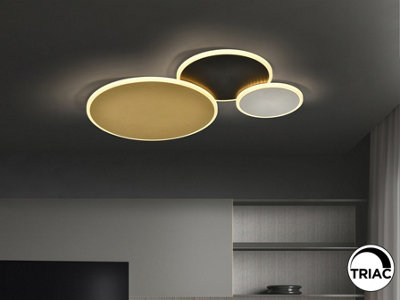 Luminosa Lighting Luminosa Umbra 3 Ring Integrated Led Semi Flush Ceiling Light GoldBlackWhite 3000KUk Stock from B&Q