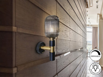 Luminosa Lighting Luminosa Norma Wall Lamp BlackBrass 1Xe27 870LmUk Stock from B&Q