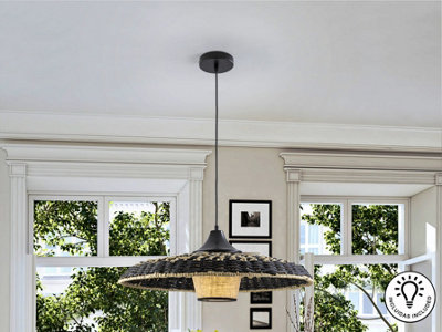 Luminosa Lighting Luminosa Fiji Dome Pendant Ceiling Light Black Xe27 900LmUk Stock from B&Q