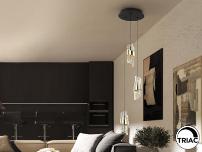 Luminosa Lighting Luminosa Iliada Cluster Pendant Ceiling 3 Light BlackGold Led 3000KUk Stock from B&Q