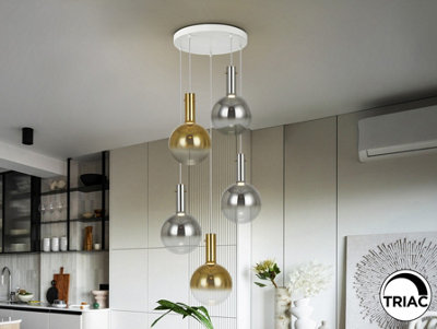 Luminosa Lighting Luminosa Matices Cluster Pendant Ceiling 5 Light WhiteSmokeGold Led 3000KUk Stock from B&Q