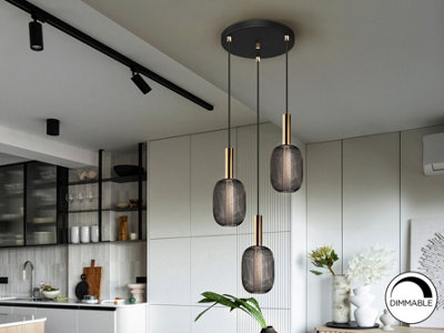 Luminosa Lighting Luminosa Micrón Cluster Pendant Ceiling 3 Light GoldBlack Led 3000KUk Stock from B&Q