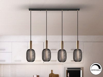 Luminosa Lighting Luminosa Micrón Bar Pendant Ceiling 4 Light GoldBlack Led 3000KUk Stock from B&Q