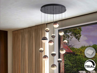Luminosa Lighting Luminosa Orbes Cluster Pendant Ceiling 13 Light BlackCopperBrass Led 3000KUk Stock from B&Q
