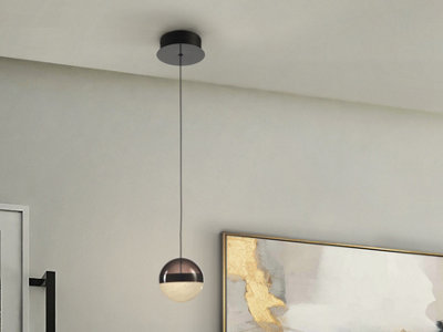 Luminosa Lighting Luminosa Orbes 12Cm Globe Pendant Ceiling Light Chrome Black Led 3000KUk Stock from B&Q