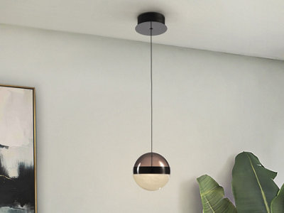 Luminosa Lighting Luminosa Orbes 15Cm Globe Pendant Ceiling Light Chrome Black Led 3000KUk Stock from B&Q