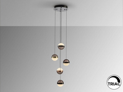 Luminosa Lighting Luminosa Orbes Cluster Pendant Ceiling 5 Light BlackCopperBrass Led 3000KUk Stock from B&Q